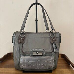 Coach Kristin Spectator Gray Leather Crocodile Embossed Expandable Satchel